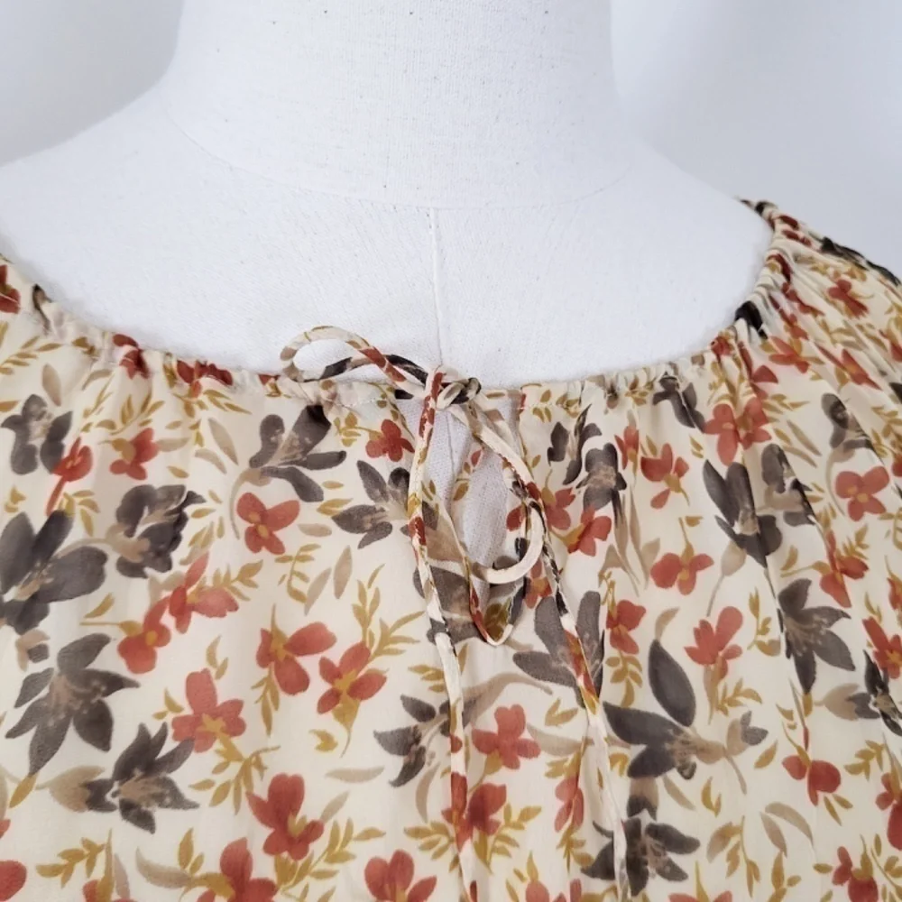 Y2K Long Sleeve Sheer Floral Blouse Size XS Tan Milkmaid - Picture 6 of 13